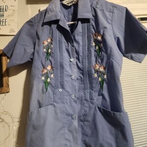 Blue Embroidered Button Down Shirt-Vintage